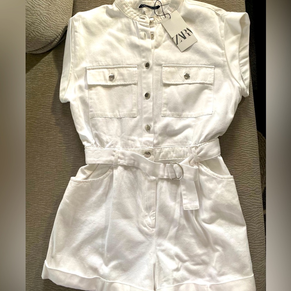 ZARA White Button-Up Romper - Size XL - NEW